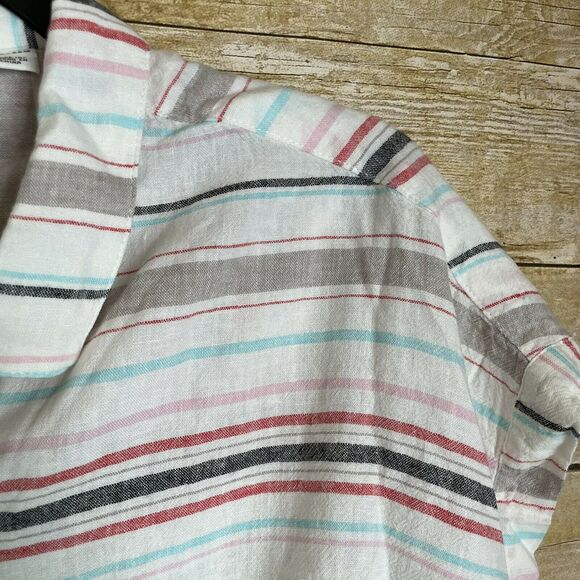 Weatherproof Vintage Washable Linen Striped Shirt - Size XXL - Tie Front Top - Picture 6 of 7